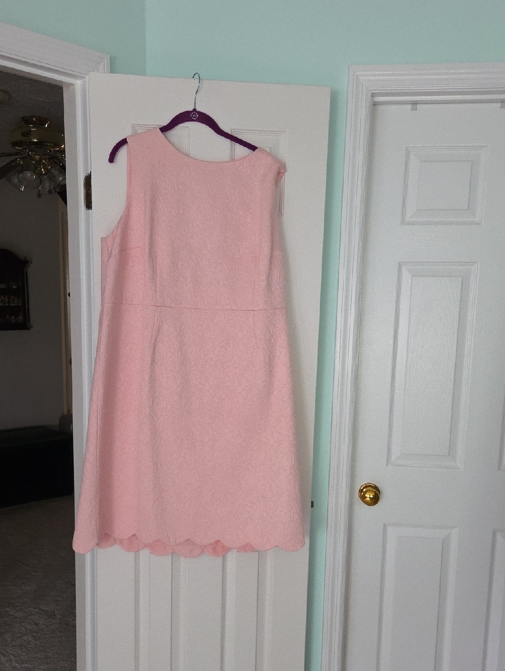 Talbots Pink Scalloped Hem Textured Shift Dress